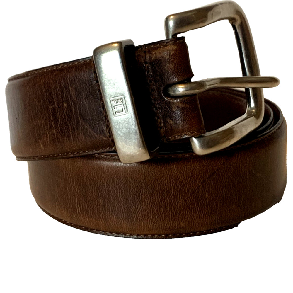 Chaps Ralph Lauren Brown Leather Belt Silver Tone Buckle & Hardware Size 40"